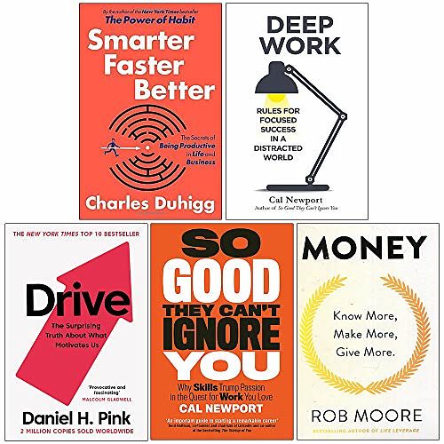 Cover Art for 9789123938292, Smarter Faster Better, Deep Work, Drive Daniel Pink, So Good They Can't Ignore You, Money Know More Make More Give More 5 Books Collection Set by Charles Duhigg, Cal Newport, Daniel H. Pink, Cal Newport, Rob Moore