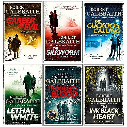Cormoran Strike Series 6 Books Collection Set (The Cuckoo's Calling, The Silkworm, Career of Evil, Lethal White, Troubled Blood & The Ink Black Heart)