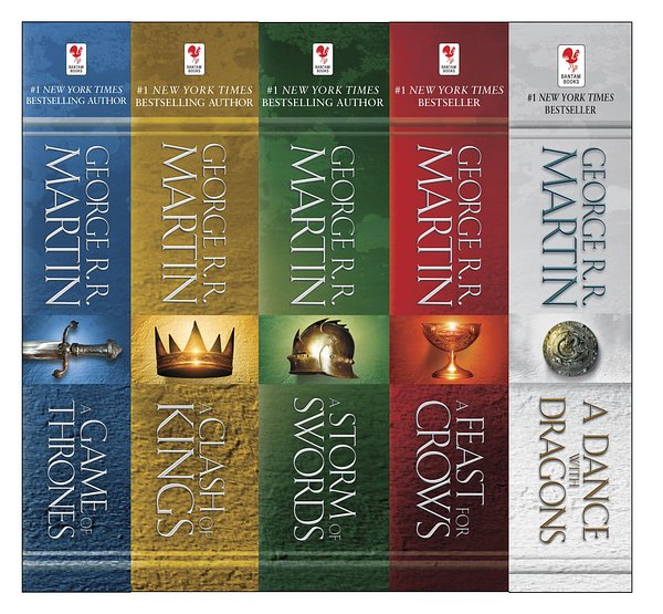 2 editions of George RR Martin, A Song of Ice and Fire, 5 Book Set Series, A Game of Thornes, A Clash of Kings, A Storm of Swords, A Feast for Crows, A Dance with Dragons by George RR Martin