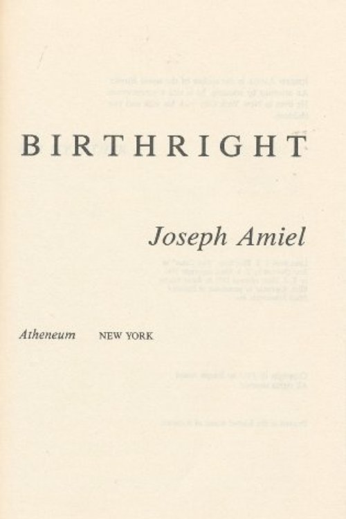 Cover Art for 9780689115080, Birthright by Joseph Amiel
