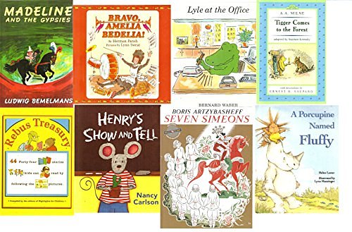 Cover Art for B00OV9AEV6, 8 Volumes of Weekly Readers: Madeline & the Gypsies, Bravo Amelia Bedellia!, Lyle At the Office, Tigger Comes to the Forest, a Porcupine Named Fluffy, Rebus Treasury: 44 Stories, Henry's Show & Tell, Seven Simeons by Ludwig Bemelmans, Parish Sweat, Waber, A A. Milne, Lester Musinger, Nancy Calrson, Artzybasheff, Highlights For Children