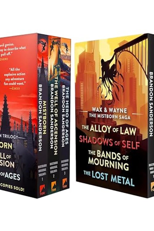 Cover Art for 9781637991510, Mistborn Trilogy Trade Paperback Boxed Set: Mistborn,The Well of Ascension,The Hero of Ages & Wax and Wayne,The Mistborn Saga Boxed Set: Alloy of Law,Shadows of Self,Bands of Mourning,The Lost Metal by Brandon Sanderson, 9781250886705, 9781250267177